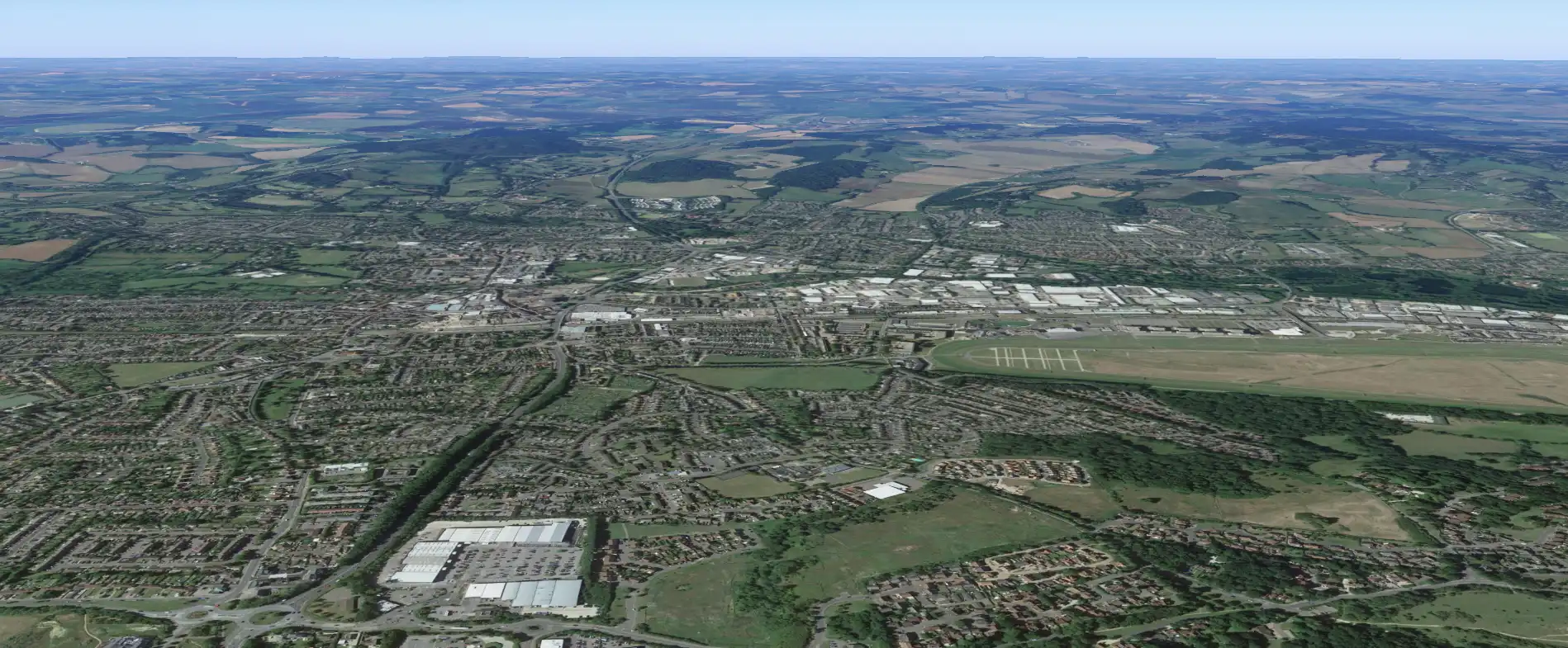 Aerial view of Newbury including the race course