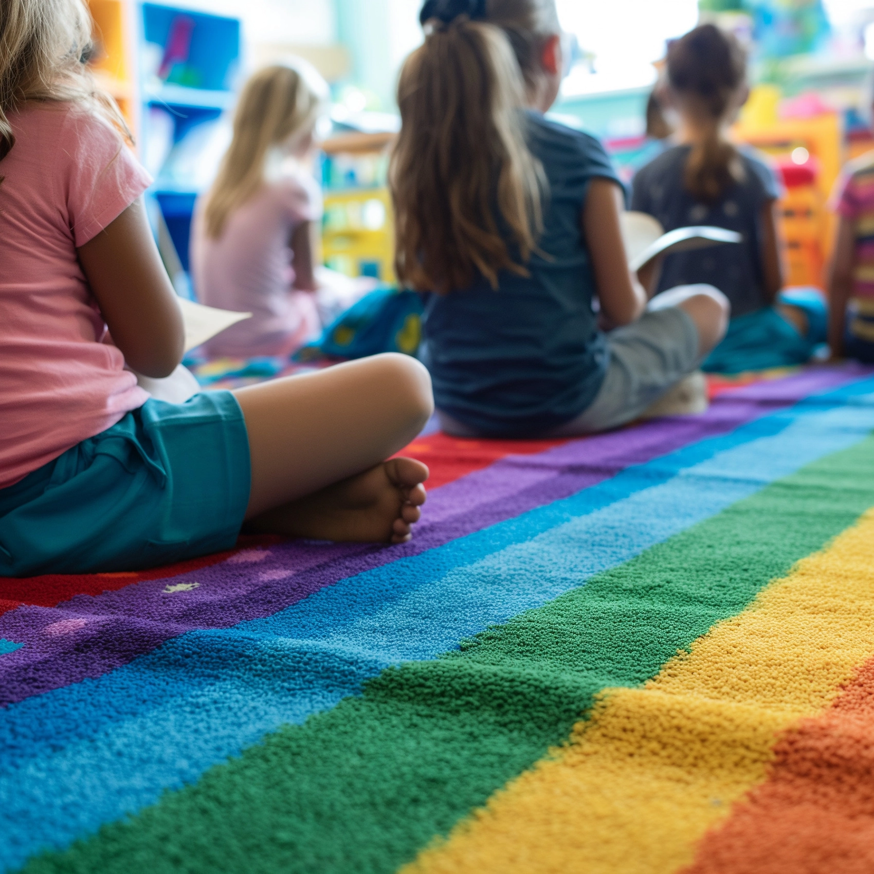 Children sat in on a school carpet in Surrey
